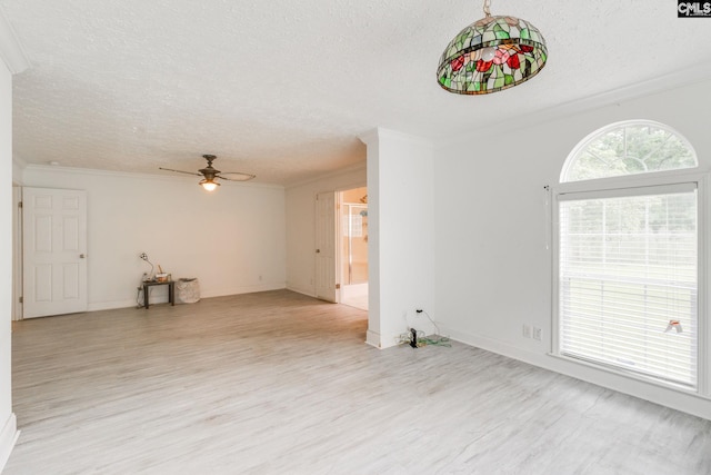 2117 Togetherness Way, Mcbee, SC 29101 - unfurnished living room featuring a ceiling fan, light wood-style flooring, a textured ceiling, and crown molding