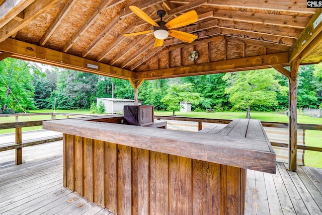 2117 Togetherness Way, Mcbee, SC 29101 - deck with a ceiling fan and view of wooded area