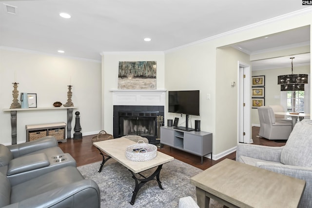 152 Carlyle Cir, Columbia, SC 29206 - living room featuring wood finished floors, ornamental molding, a fireplace, and recessed lighting