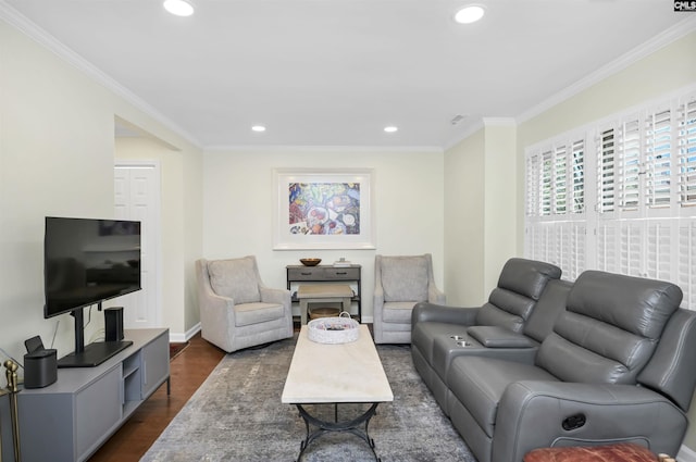 152 Carlyle Cir, Columbia, SC 29206 - living area featuring recessed lighting, ornamental molding, and dark wood-style flooring