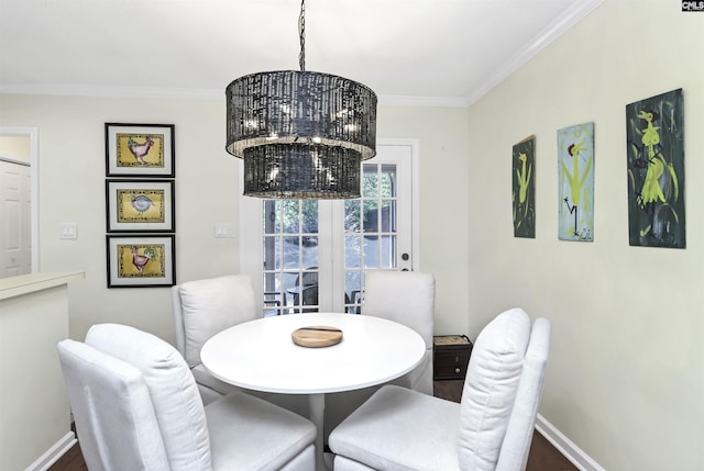 152 Carlyle Cir, Columbia, SC 29206 - dining room with crown molding, french doors, and a chandelier