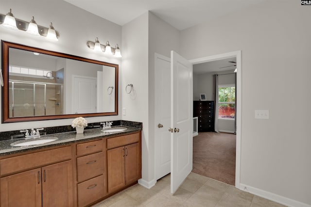 330 Lanyard Ln, Chapin, SC 29036 - full bath with double vanity, a shower stall, and tile patterned flooring