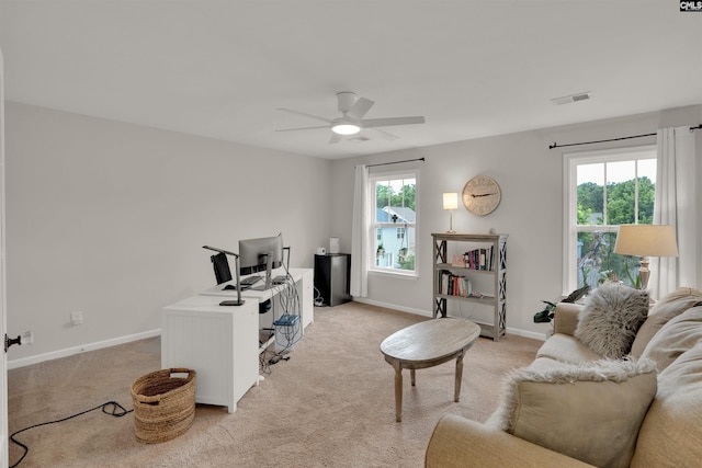 330 Lanyard Ln, Chapin, SC 29036 - living area with a ceiling fan, healthy amount of natural light, light colored carpet, and a desk