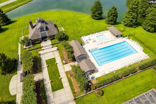 634 Bluff Pointe, Columbia, SC 29212 - view from above of property featuring a large body of water and a pool area