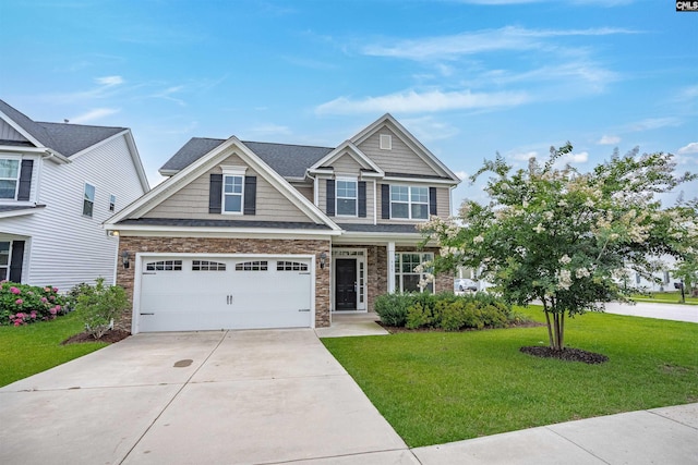 935 Taramore Ln, Lexington, SC 29072 - view of front of house featuring driveway, stone siding, a front yard, and a garage