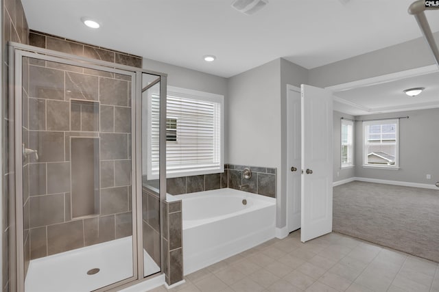 935 Taramore Ln, Lexington, SC 29072 - full bathroom with a garden tub, a stall shower, tile patterned floors, and recessed lighting
