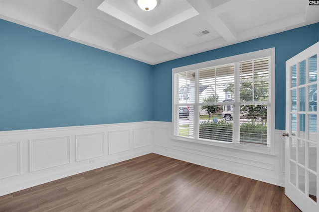 935 Taramore Ln, Lexington, SC 29072 - empty room featuring coffered ceiling, wainscoting, beam ceiling, and wood finished floors