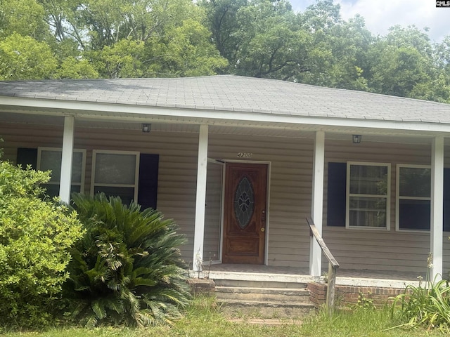 4200 Bluff Rd, Columbia, SC 29209 - doorway to property featuring roof with shingles and covered porch