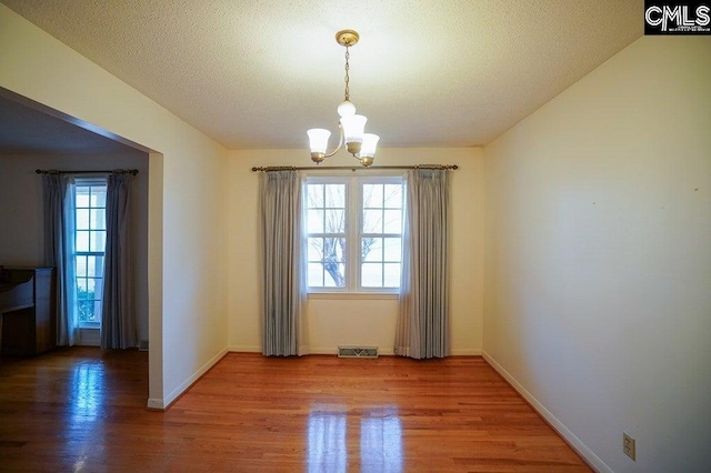 114 Robinson, North, SC 29112 - empty room featuring a chandelier, wood finished floors, plenty of natural light, and a textured ceiling