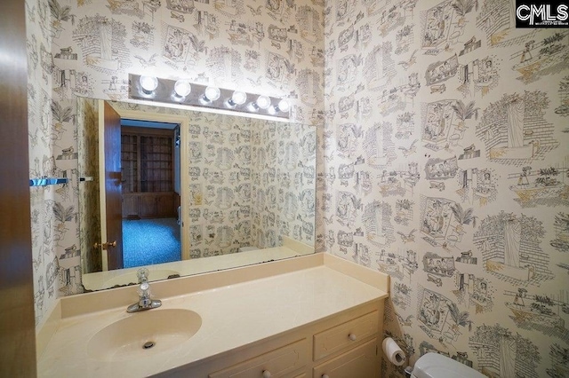 114 Robinson, North, SC 29112 - bathroom with wallpapered walls and vanity