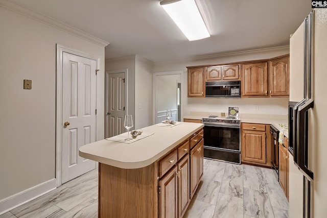 18 Ridgetop Ct, Columbia, SC 29229 - kitchen featuring black microwave, range with electric cooktop, refrigerator with ice dispenser, light countertops, and a kitchen island