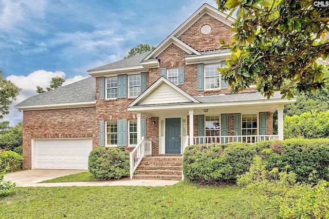 18 Ridgetop Ct, Columbia, SC 29229 - view of front of property featuring brick siding, driveway, roof with shingles, a garage, and covered porch