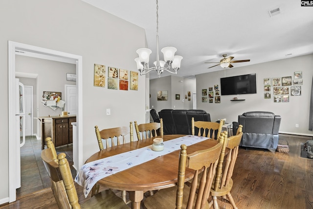 115 Black Creek Ln, Irmo, SC 29063 - dining room with a ceiling fan, dark wood finished floors, and a chandelier