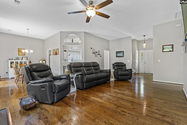 115 Black Creek Ln, Irmo, SC 29063 - living room with wood finished floors, a ceiling fan, and a chandelier
