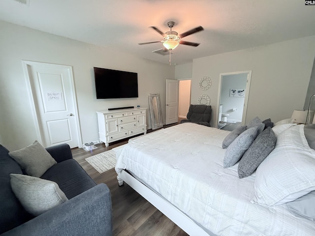 122 Tannery Way, Lexington, SC 29073 - bedroom with dark wood-type flooring, a ceiling fan, and ensuite bathroom