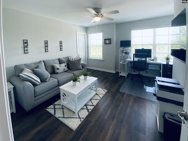 122 Tannery Way, Lexington, SC 29073 - living area with ceiling fan, an office area, and dark wood-type flooring