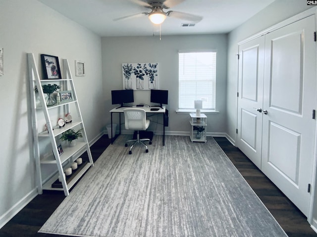 122 Tannery Way, Lexington, SC 29073 - home office with a ceiling fan and dark wood finished floors