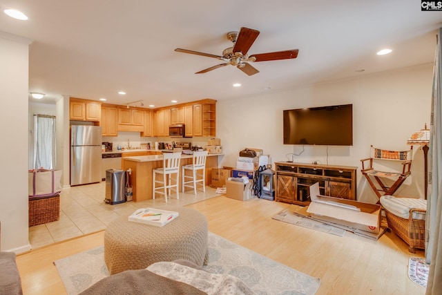 301 Harbor Heights Dr Unit 17D, Lexington, SC 29072 - living area featuring a ceiling fan, recessed lighting, and light wood-style flooring