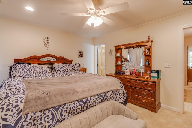 301 Harbor Heights Dr Unit 17D, Lexington, SC 29072 - bedroom featuring light colored carpet, crown molding, and ceiling fan