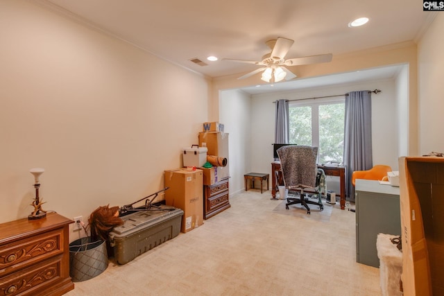 301 Harbor Heights Dr Unit 17D, Lexington, SC 29072 - office with a ceiling fan, recessed lighting, and crown molding