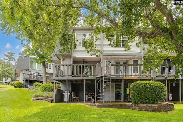 301 Harbor Heights Dr Unit 17D, Lexington, SC 29072 - rear view of house featuring a deck, a yard, stairway, and ceiling fan