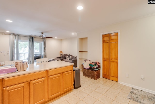 301 Harbor Heights Dr Unit 17D, Lexington, SC 29072 - kitchen with light tile patterned floors, light countertops, ceiling fan, recessed lighting, and open floor plan