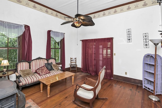1208 Peacehaven Rd, Chapin, SC 29036 - living room with wood-type flooring, ceiling fan, and ornamental molding