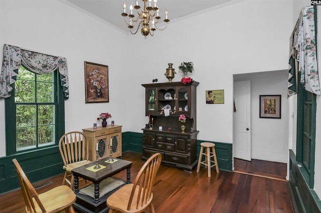 1208 Peacehaven Rd, Chapin, SC 29036 - dining area with a chandelier, dark wood-style floors, and ornamental molding
