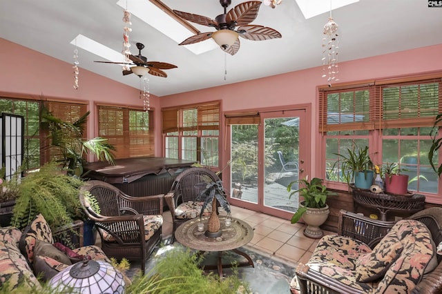 1208 Peacehaven Rd, Chapin, SC 29036 - sunroom with a hot tub, a skylight, and vaulted ceiling