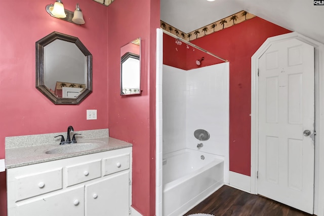 1208 Peacehaven Rd, Chapin, SC 29036 - bathroom with shower / tub combination, wood finished floors, and vanity