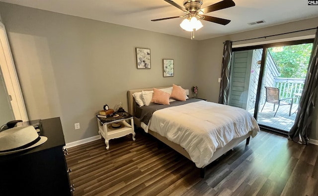 448 Deerwood St Unit 6F, Columbia, SC 29205 - bedroom with access to outside, dark wood-style flooring, and ceiling fan