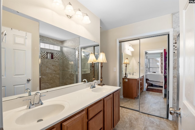 140 Springhaven Dr, Columbia, SC 29210 - full bath with double vanity, a shower stall, ensuite bath, and tile patterned floors