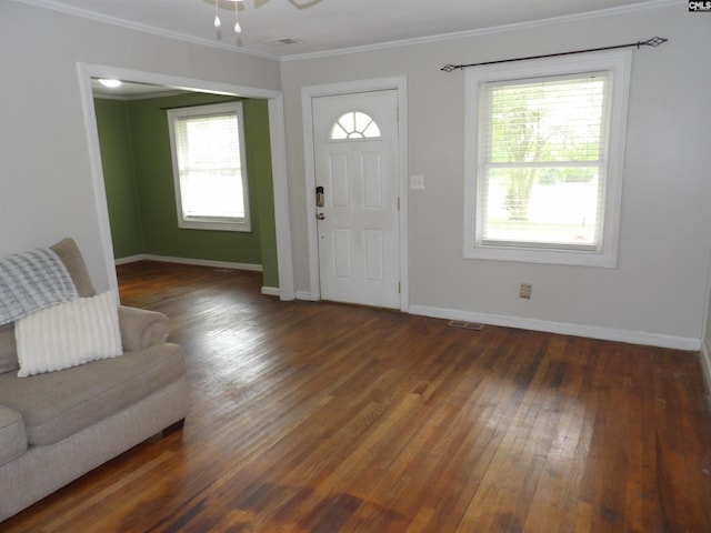 1016 Willis St, Batesburg, SC 29006 - foyer entrance featuring hardwood / wood-style floors, plenty of natural light, and crown molding