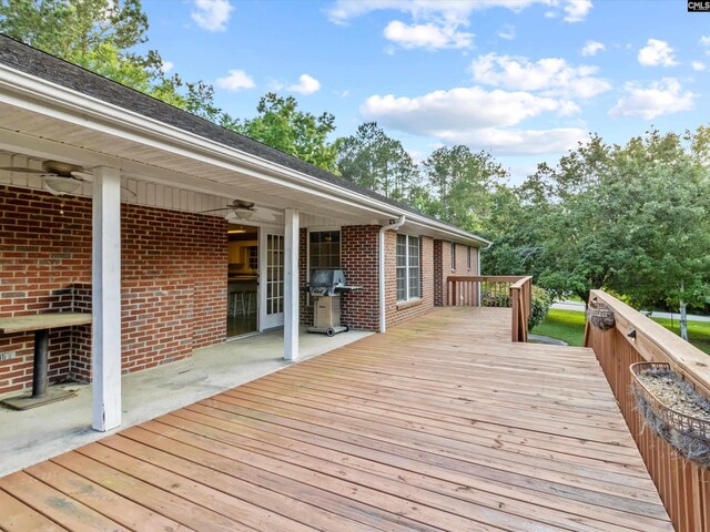 302 Brown St, Prosperity, SC 29127 - wooden terrace featuring a ceiling fan and a grill