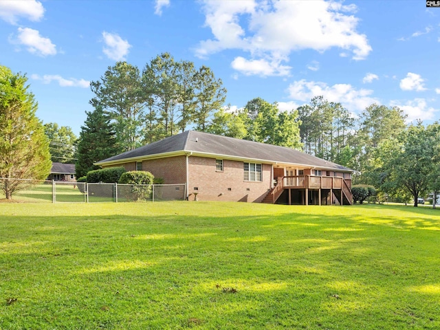 302 Brown St, Prosperity, SC 29127 - back of property featuring stairs, brick siding, a deck, and crawl space
