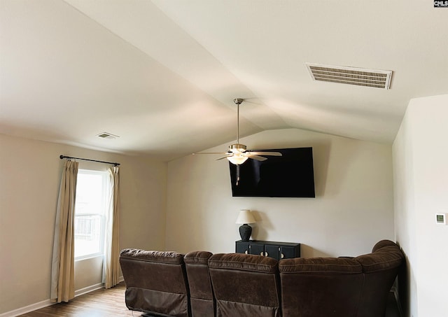 1406 Native Garden Rd, Gilbert, SC 29054 - living area with wood finished floors, a ceiling fan, and vaulted ceiling