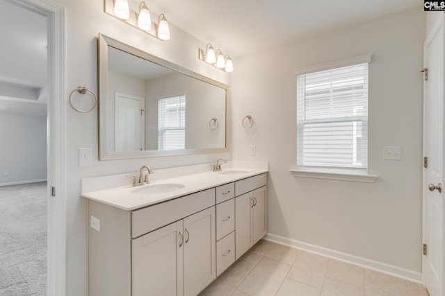 508 Esaw Dr, Elgin, SC 29045 - bathroom with double vanity and tile patterned floors