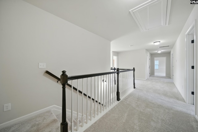 129 River Bridge Ln, Lexington, SC 29073 - hall featuring attic access, carpet floors, and an upstairs landing