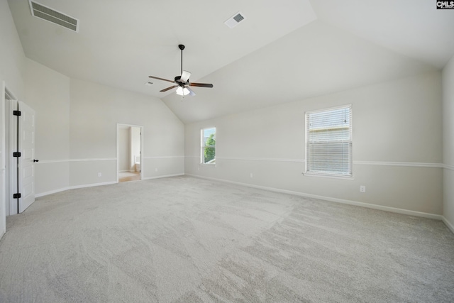 129 River Bridge Ln, Lexington, SC 29073 - empty room with vaulted ceiling, ceiling fan, and light colored carpet