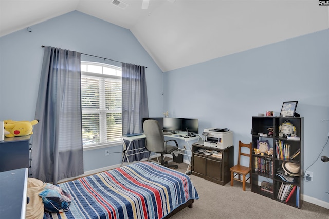 699 Village Market Dr, Chapin, SC 29036 - bedroom featuring lofted ceiling, carpet, a ceiling fan, and a desk