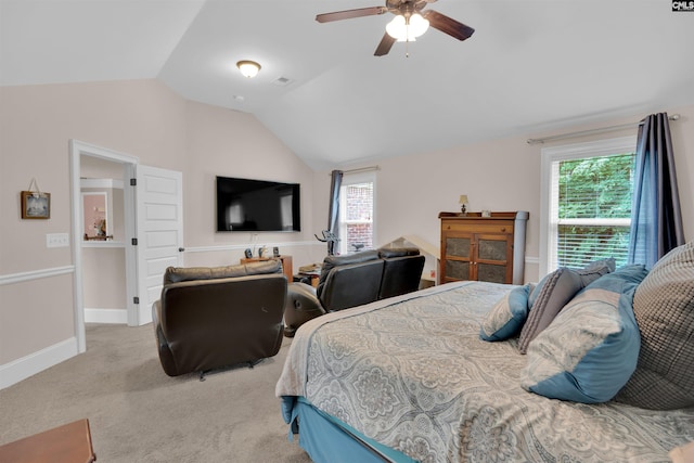 699 Village Market Dr, Chapin, SC 29036 - bedroom featuring lofted ceiling, light colored carpet, and a ceiling fan