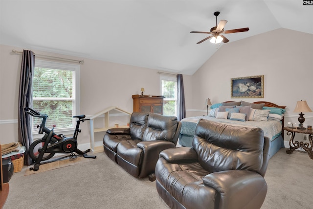 699 Village Market Dr, Chapin, SC 29036 - bedroom with carpet floors, vaulted ceiling, and a ceiling fan