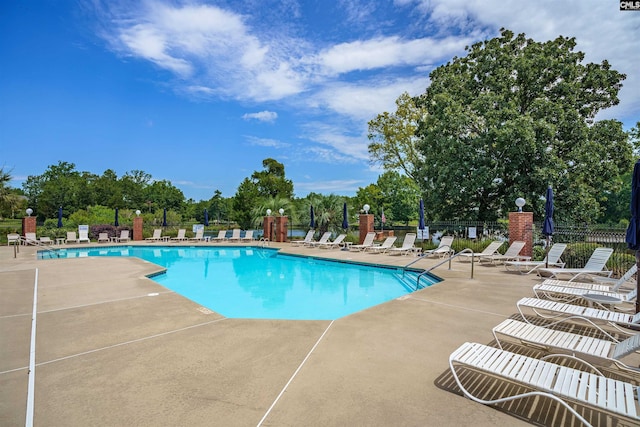 699 Village Market Dr, Chapin, SC 29036 - community pool featuring a patio area and view of wooded area
