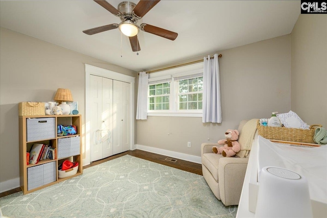 3139 Travis Ct, Columbia, SC 29204 - bedroom featuring wood finished floors, a ceiling fan, and a closet