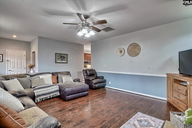 360 Twisting Rd, Lexington, SC 29072 - living room with ceiling fan, dark wood-style flooring, and recessed lighting