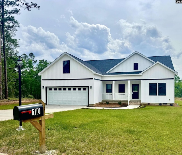 10 Lincolnshire Ct, Columbia, SC 29203 - modern inspired farmhouse featuring a porch, a front yard, roof with shingles, concrete driveway, and a garage