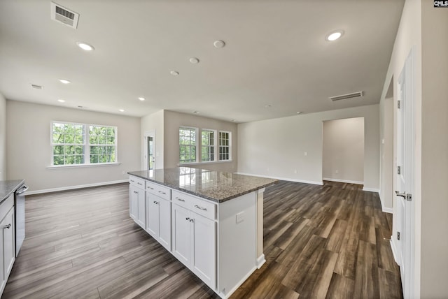 259 Backspin Dr, Elgin, SC 29045 - kitchen with open floor plan, healthy amount of natural light, dark wood-style floors, a center island, and recessed lighting