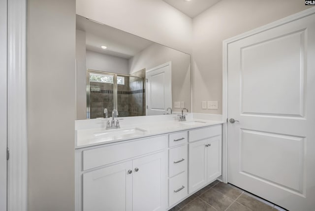 259 Backspin Dr, Elgin, SC 29045 - full bathroom with a shower stall, double vanity, and tile patterned flooring