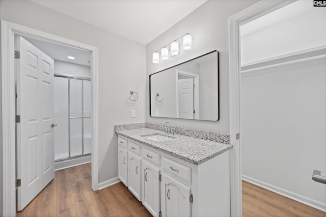 100 Coventry Ct, Lexington, SC 29072 - bathroom with vanity, wood finished floors, and a shower stall