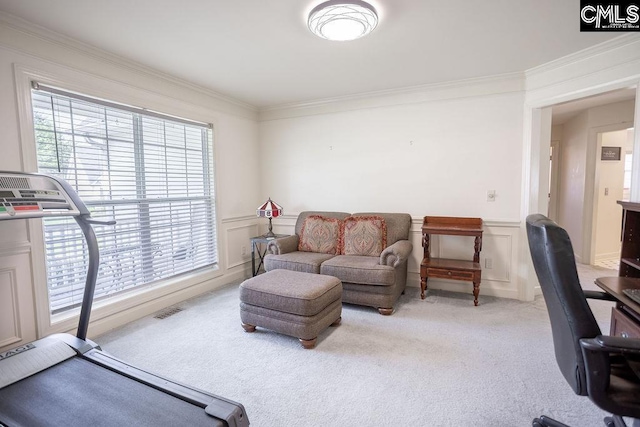 108 Warden Way, Irmo, SC 29063 - home office with carpet flooring, crown molding, wainscoting, and a decorative wall